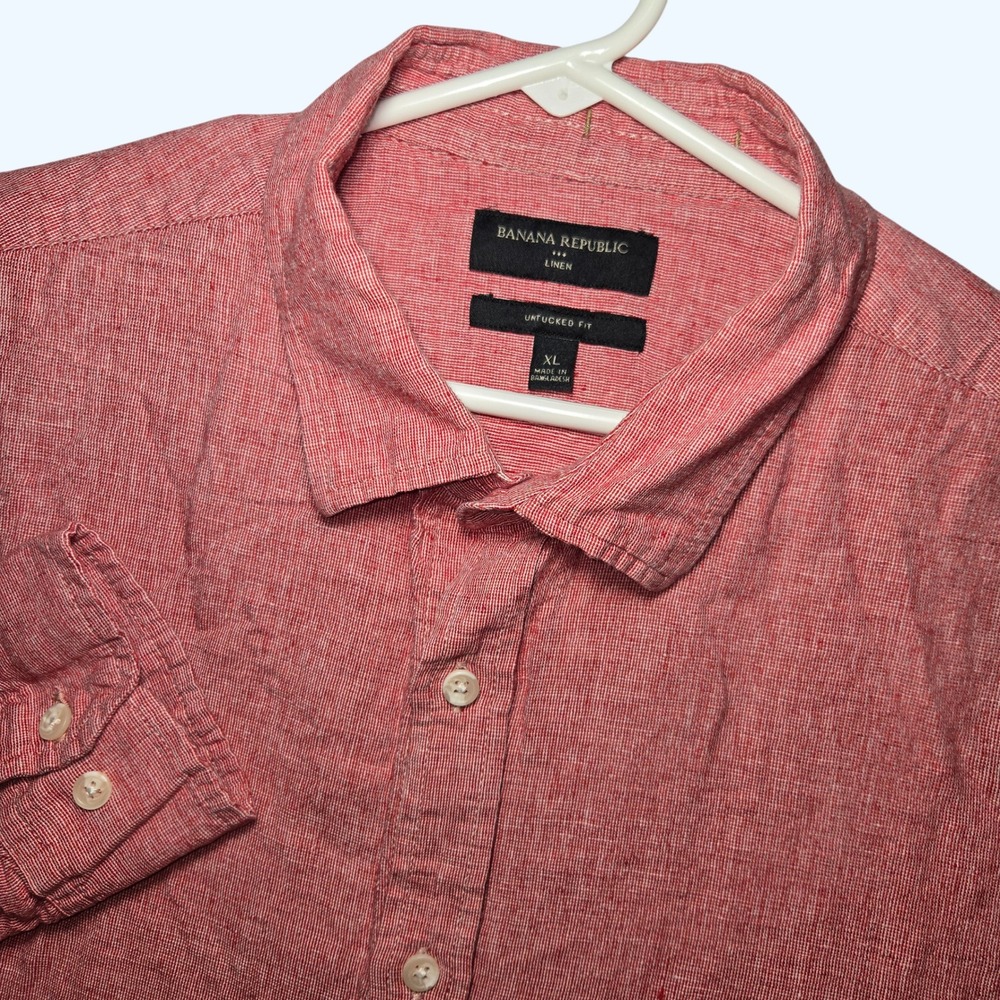 Banana Republic Untucked Fit Linen Cotton Shirt Mens XL Long Sleeve Button Up